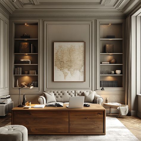 20 Best Neutral Color Palettes for a Timeless Look - Moody Paint Schemes, Taupe Built Ins Living Room, Neutral Office Colors, Transitional Design Color Palette, Neutral Home Library, Mens Home Office Paint Colors, Taupe Wall Color Living Room, Deep Neutral Color Palette, Classic Gray Coordinating Colors