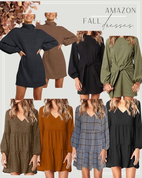 best fall dresses on amazon Trending Fall Dresses 2022, Fall Casual Dresses With Boots, Amazon Dresses Fall, Fall Dresses 2023 Trends, Fall Dresses From Amazon, Fall Dresses With Boots 2023, Fall Dress 2023, Affordable Off-shoulder Fall Dress, Affordable Long Sleeve Sweater Dress For Fall