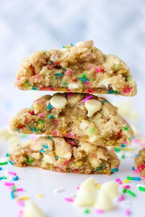 White Chocolate Funfetti Cookies, Funfetti Cake Batter Cookies, Confetti White Chocolate Cookies, Costco Confetti Cookies, Funfetti Chip Cookies, Homemade Funfetti Cookies, Easy Funfetti Cookies, White Chocolate Sprinkle Cookies, Thick Cake Mix Cookies