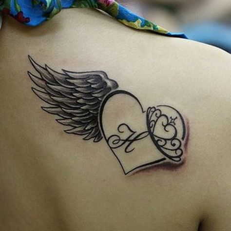 Wing and heart tattoo - 35 Breathtaking Wings Tattoo Designs  <3 ! Angel Tattoo For Women, Remembrance Tattoos, Wing Tattoo Designs, Angel Wings Tattoo, Wing Tattoo, Celtic Tattoos, Memorial Tattoos, Feather Tattoo, Wings Tattoo