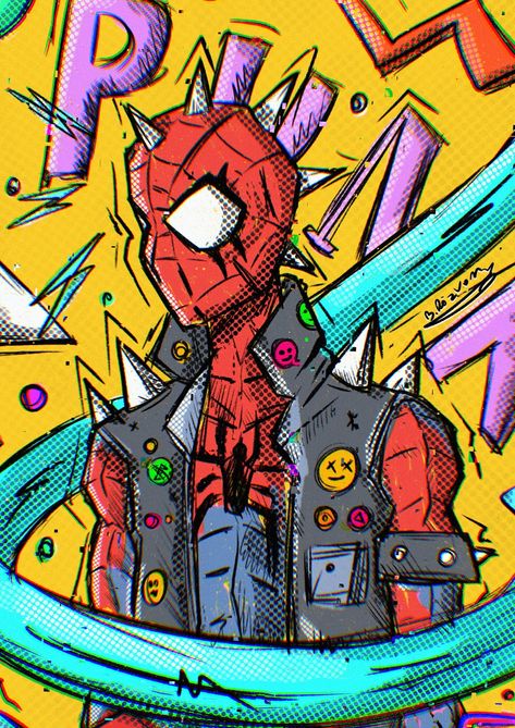 Punk Spiderman, Punk Doodles, Drawing Spiderman, Punk Cartoon, Punk Logo, Punk Drawing, Punk Wallpaper, Spider Punk, Spiderman Drawing