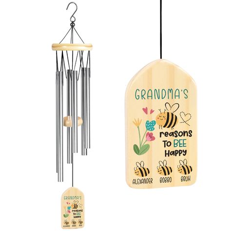 PRICES MAY VARY. Gifts for Grandma: The wind chimes for grandma gifts that engraved “Reasons to BEE Happy” and can be customized with the name, perfect for birthday gifts for grandma, Mother's Day gifts ideas or personalized gifts for grandma. Grandma Gifts: This personalized wind chime is a wonderful gift, every time it blows in the wind and makes a melodious tone, it's like showing your love for your grandma. Reminding your beautiful grandma that your love for her is always and forever. Easy t Mamaw Gifts, Nana Christmas Gifts, Personalized Wind Chimes, Presents For Grandma, Granny Gifts, Gigi Gift, Nanny Gifts, Grandparents Day Gifts, Personalized Memorial Gifts