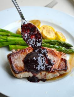 SEARED PORK CHOPS WITH BLUEBERRY GLAZE from Rachel Schultz Blueberry Glaze, Seared Pork Chops, Glazed Pork Chops, Pork Soup, Iron Rich Foods, Healthier Recipes, Pork Tenderloin Recipes, Blueberry Recipes, Entree Recipes