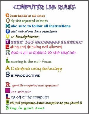 Computer Rules For Classroom, Computer Chart Ideas, Computer Lab Rules Posters, Computer Lab Posters, Computer Rules, Computer Lab Rules, Lab Rules, School Computer Lab, Cybersecurity Infographic