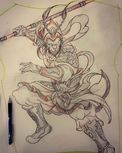 Wukong Tattoo, Monkey King Tattoo, Tattoo China, Drawing Joker, Joker Joaquin, Tattoo Japanese Style, Instagram Amsterdam, King Tattoo, King Drawing