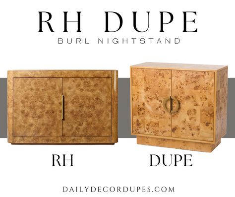 Restoration Hardware Bardot Burl, Burled Wood Nightstand, Burl Wood Sideboard, Burl Wood Cabinet, Burl Wood Furniture, Burl Wood Nightstand, Burl Nightstand, Wide Bedside Table, Night Stand Table