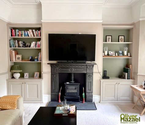 Alcove Units — Oliver Hazael Bespoke Carpentry Dado Rail Living Room, Fireplace Alcove Ideas, Alcove Decor, Large Victorian House, Alcove Storage Living Room, Alcove Bookshelves, Bespoke Carpentry, Alcove Ideas Living Room, Alcove Units