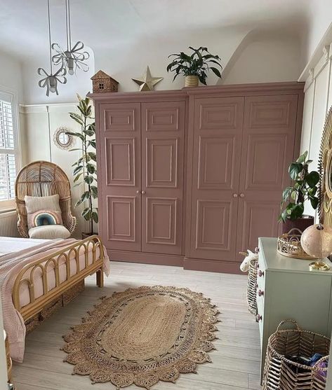 Pink Wall Colour Ideas for 2023 - Emily May Designs Pink Wall Colour, Dusky Pink Bedroom, Wall Colour Ideas, Dusty Pink Bedroom, Big Bedroom, Pink Wardrobe, Big Bedrooms, Wall Colour, Muted Pink