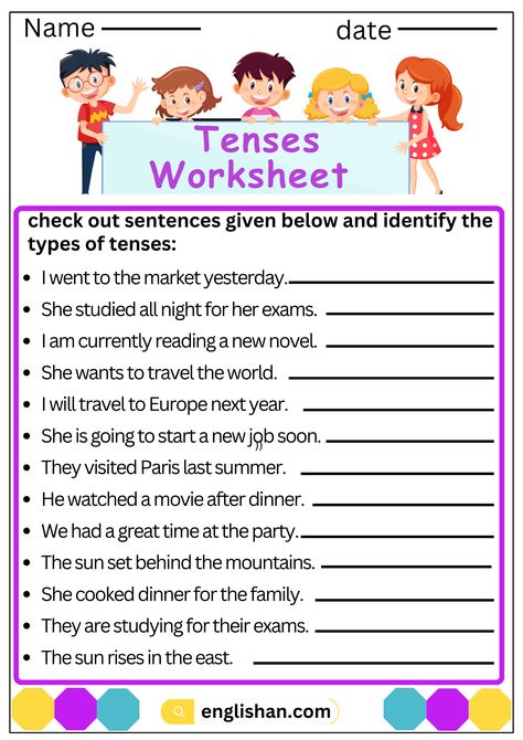 Tenses Worksheet Identify The Tenses Worksheet, Past And Present Tense Worksheets, Simple Tenses Worksheets, All Tenses Worksheet, Tenses English Grammar Worksheets, Tenses English Grammar, Tenses Worksheet, Symmetry Math, Tense Worksheet