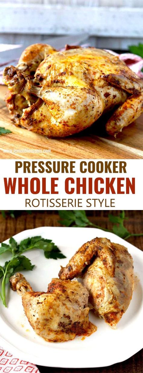 This Pressure Cooker Whole Chicken is juicy, tender, flavorful and very easy to make. This delicious rotisserie style Instant Pot Whole Chicken cooks in less than 30 minutes making it the perfect instant pot recipe for a weeknight meal. #instantpot #recipes #howtomake #glutenfree #chicken #Keto #frozen Pressure Cooker Whole Chicken, Instant Pot Whole Chicken, Easy Recipes For Dinner, Chicken Rotisserie, Beef Recipes For Dinner Easy, Dinner Recipes With Ground Beef, Recipes For Dinner Easy, Recipes With Ground Beef, Whole Chicken Recipes