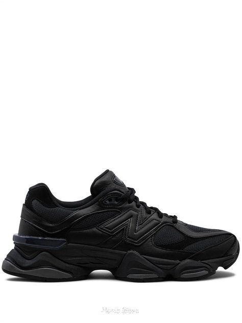 Triple Black New Balance 9060, Cute Black Shoes For Women, Aesthetic Black Sneakers, Black New Balance 9060, Black Trainers Women, All Black Shoes Women, Shoes To Get, Black Shoes For School, Chunky Black Sneakers