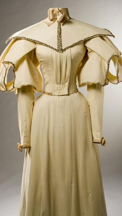 Silk satin dress with trim - 1895 Unusual Sleeves, Interesting Sleeves, Historical Wedding, Charles Frederick Worth, Missouri History, 1899 Fashion, Dress And Accessories, 1890s Fashion, 1800s Fashion