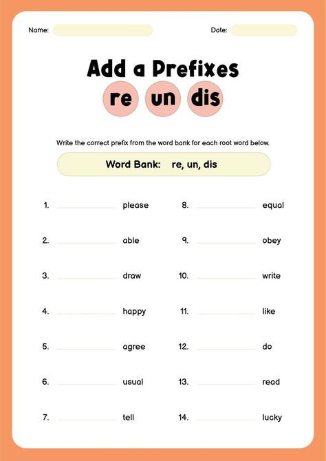 Prefix Un, Prefix Worksheet, Root Words, Word Bank, English Lessons For Kids, School Resources, Language Skills, Worksheets For Kids, English Lessons