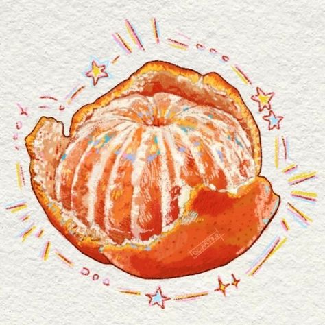 Orange Drawing Aesthetic, Tangerine Drawing, Tangerine Fruit, Arte Sketchbook, Arte Inspo, Wow Art, Fruit Art, Pastel Art, Book Art Drawings