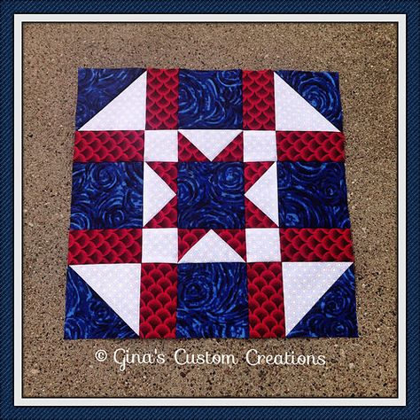 Ohio Star Quilt Block Variation, Small Quilt Projects Free, Patriotic Barn Quilts, Veteran Quilts, Quilt Potholders, Qov Quilts, Flag Quilts, Easy Quilting Techniques, Americana Quilt