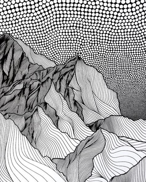 Pointillist Line Drawings of Mountains by Christa Rijneveld Drawings Of Mountains, Christa Rijneveld, Illustration Art Nouveau, Mountain Drawing, Drawing Eyes, Drawing Faces, White Drawing, Line Drawings, Black And White Drawing