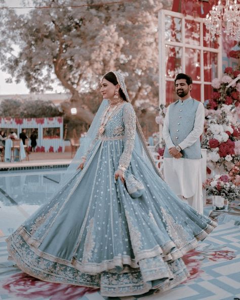 Indian Wedding Outfits Blue, Blue Shaadi Dress, Pakistani Bridal Wear Blue, Nikkah Dress Blue, Royal Blue Nikkah Dress, Blue Nikkah Outfit, Blue Walima Dress Pakistani, Light Blue Bridal Dress, Light Blue Nikkah Dress