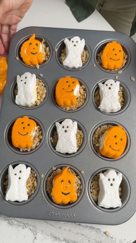 easiest halloween treat!🎃👻 | dessert, rice, Halloween, Peeps, recipe | easiest halloween treat!🎃👻 Real recipe and so fast and easy. Grab your rice kirspies, and peeps, and you have a yummy halloween dessert. A must try,... | By Janelle & Kate