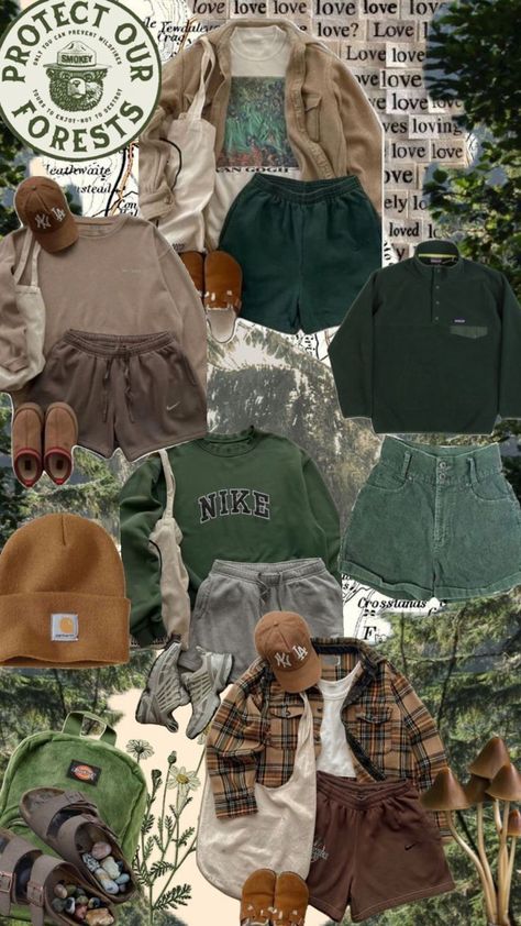 Fall Camping Trip Outfits, Hiking Boots And Jeans Outfit, Los Angeles November Outfit, Camp Core Outfits, Camping Clothes Aesthetic, Green Hiking Outfit, Pnw Outfit Fall, Mountain Town Aesthetic Outfits, Outdoors Aesthetic Outfits