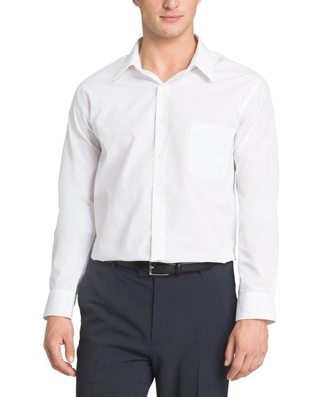 Van Heusen Men's Poplin Regular Fit Solid Point Collar Dress Shirt at Amazon Men’s Clothing store: White Dress Shirt White Long Sleeve Shirt Dress, Shirt Wrinkles, Style Web, White Dress Shirt, Free Dresses, Fitted Dress Shirts, Poplin Dress, Van Heusen, Men Fits