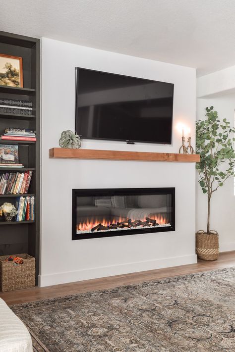 Fireplace Insert Ideas Decor, Electric Fireplace Inserts, Electric Fireplace Living Room, Havenly Living Room, Johnson House, Wall Mounted Fireplace, Modern Rustic Homes, Wall Mount Electric Fireplace, Bedroom Fireplace