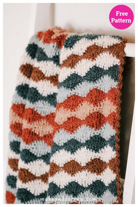 Reverb Waves Blanket Free Crochet Pattern Crochet Wave Blanket Free Pattern, Wave Crochet Pattern, Crochet Waves, Lovey Crochet, Make And Do Crew, Striped Blankets, Crochet Patterns Free Blanket, Sewing Stitches, Blanket Patterns