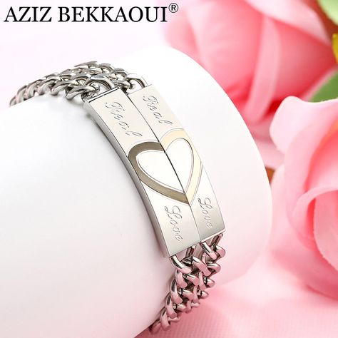 >> Click to Buy << DIY Stainless Steel Couple Bracelets & Bangles Real Love Heart Bracelets For Women Men Lovers' Jewelry Engrave Logo Dropshipping #Affiliate Matching Couple Bracelets, Tennessee Wedding Venues, Trendy Jewerly, Diy For Men, Couple Jewelry, Couple Bracelets, Engraved Logo, Fashion Capsule, Vintage Pearls