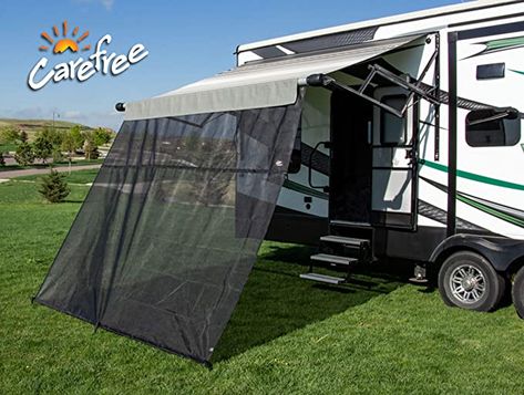 Amazon.com: CAREFREE 701509ACD Black 15' x 9' Drop RV Awning EZ ZipBlocker : Automotive Rv Awning, Shade Screen, Camper Accessories, Awning Shade, Electric Awning, Front Patio, Camper Parts, Sun Shade, Black Mesh