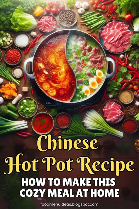 This Chinese hot pot recipe is your go-to for a simple, delicious, and healthy meal! Create a broth and soup base loaded with flavor, then customize with beef and fresh ingredients. Don’t miss the unique dipping sauce ideas to make this cozy dish perfect for family gatherings at home. Hot Pot Vegetables, Hot Pot Base Recipe, Hot Pot At Home Easy Recipes, Chinese Hot Pot Recipe, At Home Hot Pot, Hot Pot Broth Recipe, Hot Pot Soup Base Recipe, Asian Hotpot, Hotpot At Home