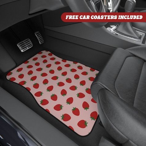 Pink Strawberry Car Mats (Set of 4) | Kawaii Spring Decor | Matching Set Car Accessories (Set of 4) | Matching Seat Car Accessories -  #accessories #Car #decor #Kawaii #Matching #mats #pink #Seat #Set #Spring #Strawberry Pink Car Accessories, Hors Route, Girly Car, Car Accessories For Women, Cute Car Accessories, Pink Strawberry, Custom Mats, Pink Car, Needle Punch