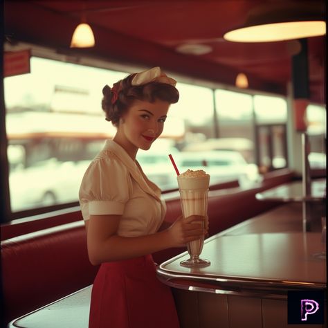 Step into the nostalgic era of the 1950s with our analog-style diner waitress! 🍦🎶   What can you create today?   #AI #Art #PicassoAIArt #Nostalgia #1950s 80s Waitress Outfit, 60s Diner Outfit, 1950s Diner Outfit, Vintage Diner Photoshoot, 1950s Diner Waitress, 1940s Diner, 1950s Diner Aesthetic, 50s Aesthetic 1950s, Retro Diner Photoshoot