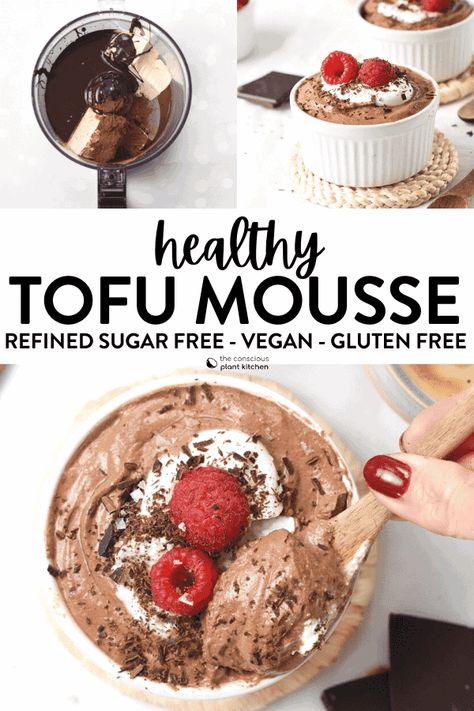 Dessert Tofu, Healthy Plant Based Desserts, Tofu Mousse, Tofu Dessert, Healthy Chocolate Mousse, Vegan Nice Cream, Vegan Chocolate Mousse, Dessert Vegan, Plant Based Desserts