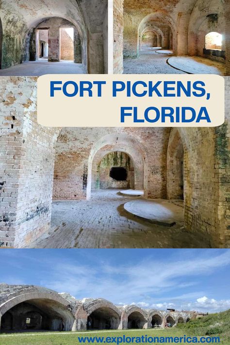 One of the coolest explores on the Florida gulf coast - check out all that Fort Pickens Florida has to offer on your next road trip! #florida #fl #beach #gulfcoast #travel #roadtrip #sun #outdoors #fort #fortpickens #panhandle #explore Fort Pickens Florida Photography, Fort Pickens Florida, Cheap Camping, Florida Gulf Coast, Florida Panhandle, Florida Photography, Gulf Coast Florida, Pensacola Florida, Pensacola Fl