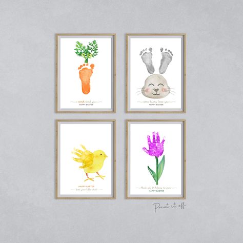 Baby Easter Crafts, Easter Handprint Crafts, Easter Handprint, Baby Art Crafts, Easter Canvas, Footprint Craft, Easter Paintings, Bunny Carrot, Baby Art Projects