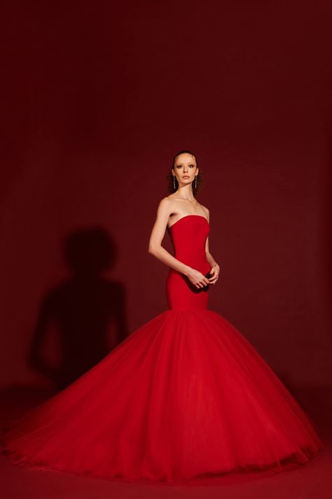 Timeless Red Carpet Dresses, Polyvore Clothes, 2022 Fashion Show, Pleated Tulle, Red Strapless Dress, Ball Skirt, Red Gowns, Fame Dr, 2022 Fashion