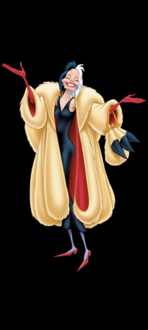 CRUELLA DEVILLE 101 Dalmatians 1961, 101 Dalmations, Cruella Deville, 101 Dalmatians, Cosplay Outfits, Dalmatian, Phone Wallpaper, Aurora Sleeping Beauty, Princess Zelda