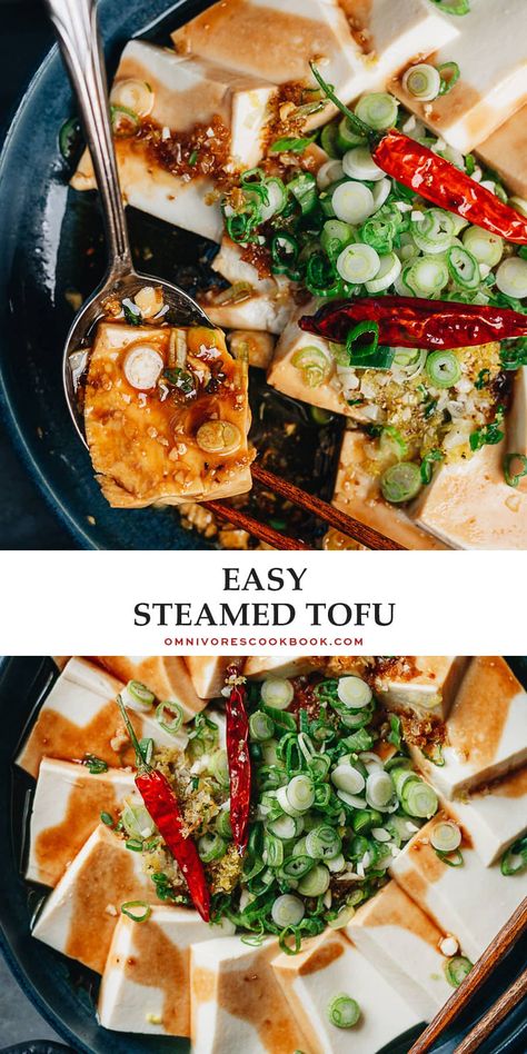 Silky tender tofu is steamed then drizzled with a fragrant aromatic oil and a rich sauce that is savory and sweet. It’s a beautiful hot appetizer that is simple and surprisingly satisfying. Serve it as a light meal with steamed rice or as part of a multi-course dinner. {Vegetarian, Vegan, Gluten-Free Adaptable}