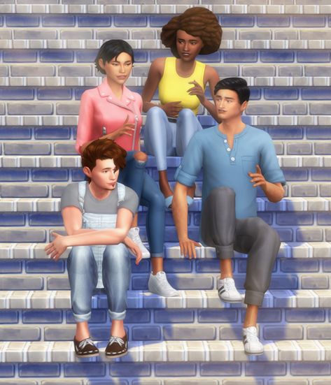 Posepack: Group on the stairs | someone-elsa on Patreon Stair Poses, The Sims 4 Cc Patreon, Sims 4 Cc Patreon, Group Poses, Toddler Christmas, Sims 4 Cc Finds, Friend Poses, Awesome Bedrooms, Sims 4 Cc