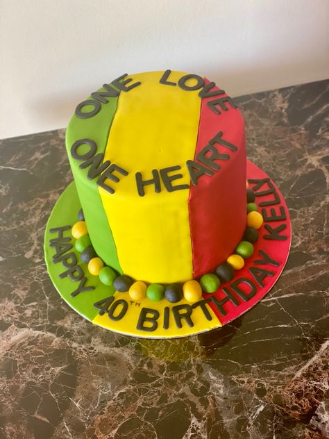 One Love Cake Bob Marley, Bob Marley Cakes, Happy 40th, Happy 40th Birthday, Bob Marley, Heart Art, 40th Birthday, Custom Cakes, First Love