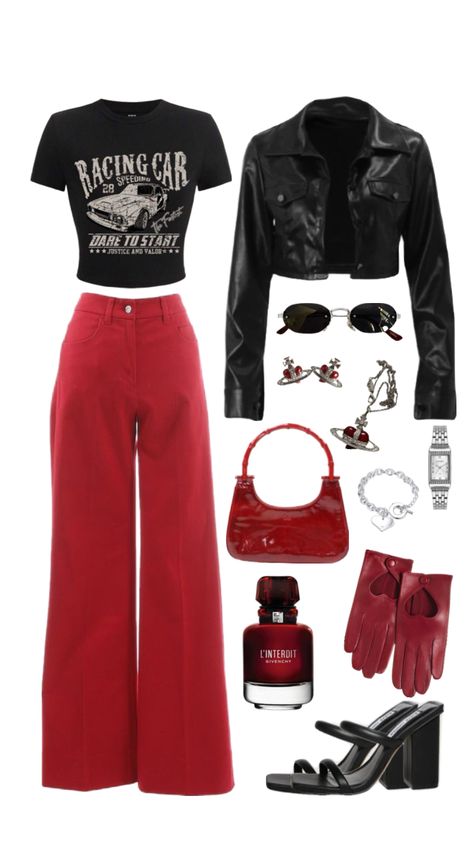 Red And Black Concert Outfit, Bratz Inspo Outfit, Black Concert Outfit, Enby Outfits, Lawyer Outfit, Bratz Inspired Outfits, Classy Winter Outfits, Outfit Plan, Rave Outfit