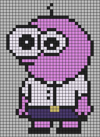 Happy Pixel Art, Smiling Friends Crochet Pattern, Domo Kun Perler Beads, Smiling Friends Crochet, Smiling Friends Pixel Art, Pixel Grids For Crochet, Pixel Grid Design, Smiling Friends Perler Bead, Funny Perler Beads