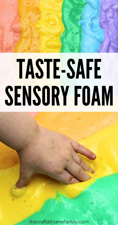 Rainbow Foam Sensory Play, One Year Old Science Activities, Sensory Table Ideas For One Year Olds, Sensory Activities Edible, Taste Safe Paint For Babies, Edible Foam For Babies, Rainbow Crafts For One Year Olds, Taste Safe Foam, Edible Sensory Bins For Babies