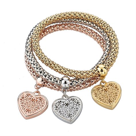 Long Way Women Gold Silver Rose Gold Plated Corn Chain Hollow Out Heart Charm Bracelet - CT11X6C6EUV - Home, Bracelets, Stretch  #Bracelets #jewelry #fashionwomen #outfits #Stretch Jewlery Necklace, Silver Necklace Simple, Silver Plated Bracelet, Trendy Fashion Jewelry, Silver Jewelry Necklace, Rings Jewelry Fashion, Leaf Jewelry, Fashion Jewelry Earrings, Pendant Bracelet