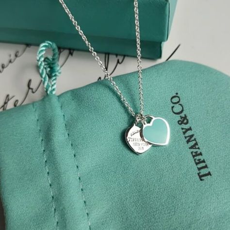 Tiffany & Co. Blue Double Heart Necklace Double Heart Necklace, Tiffany Co Jewelry, Double Heart, Tiffany & Co., Heart Necklace, Shop Necklaces, Dust Bag, Brand New, Blue