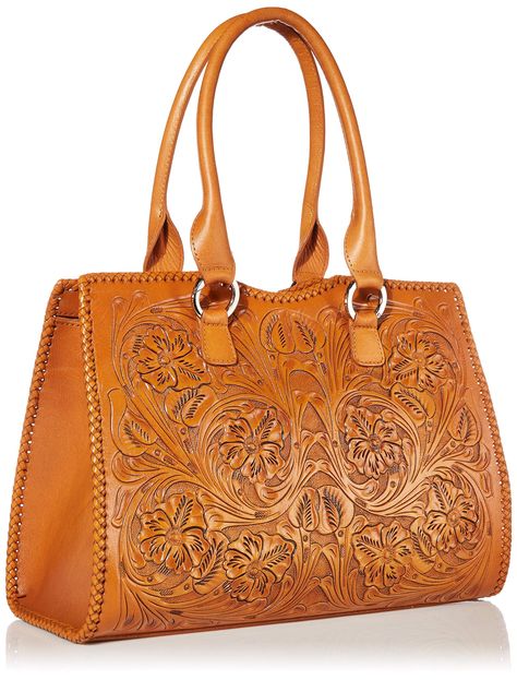 PRICES MAY VARY. Exquisite Hand-Tooled Craftsmanship: Each bag features unique hand-tooling, showcasing the skill of our artisans. Sizes: The large size is truly a big, tote sized bag. Measures 15.5 in wide at bottom x 11 in tall x 6.5 in deep at bottom. The medium is still a bit spacious but with a more compact design. Measures 13 inches wide at bottom, 9 inches tall, and 6 inches deep at bottom. Shoulder straps create a 8.5 inch shoulder drop. Purse is contoured right where your armpit rests o Mexican Purse, Leather Bag Tutorial, Tooled Leather Wallet, Tooled Leather Bag, Tooled Leather Purse, Western Purses, Large Leather Tote Bag, Small Leather Bag, Vintage Leather Bag