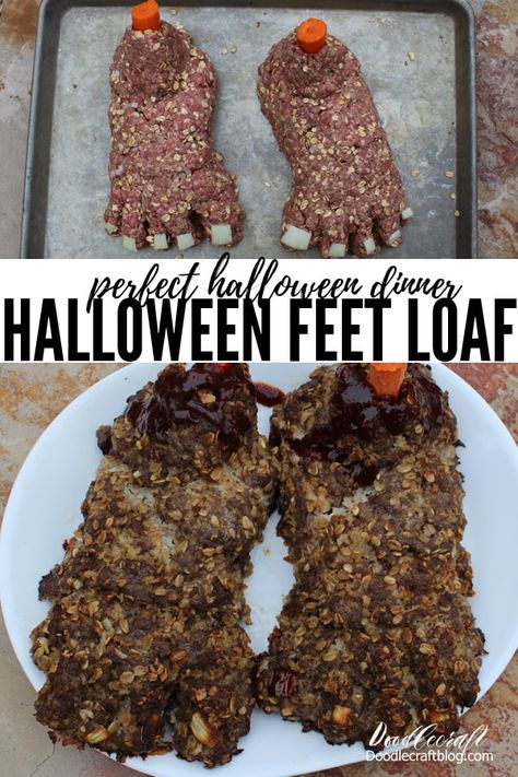 Make Feet Loaf (Meatloaf) for the perfect Spooky Halloween Dinner Recipe Feet Loaf For Halloween, Halloween Fruit Tray, Spooky Halloween Dinner, Halloween Dinners, Halloween Food Dinner, Pumpkin Fudge, Awesome Appetizers, Halloween Fruit, Fun Halloween Food