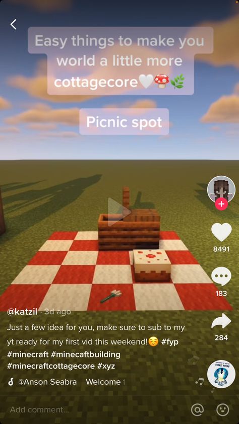 Picnic Spot Minecraft, Minecraft Picnic Spot, Minecraft Picnic, Minecraft Nature, Minecraft Heart, Aesthetic Minecraft Builds, Modern Minecraft, Cottage Village, Minecraft Town