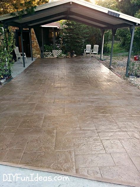 Hi folks! Last week I was super busy working on my latest DIY, laying stamped concrete tiles on Mom and Pop’s driveway. So let me start by telling you a little bit about it. This is a brand new decorative concrete system to get the look of stamped concrete. I’m talking’ ain’t no other product […] Tile Driveway, Diy Stamped Concrete, Fence Concrete, Small Patio Ideas On A Budget, Stamped Concrete Patterns, Stamped Concrete Driveway, Concrete Edging, Decoration Beton, Concrete Patio Designs