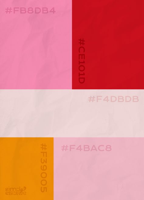 Red And Orange Colour Palette, Colour Palette Feminine, Red Orange Pink Colour Palette, Red Pink Colour Palette, Pink And Red Website Design, Retro Red Color Palette, Retro Pink Palette, Pink And Red Branding Design, Business Color Palette Brand Design Pink