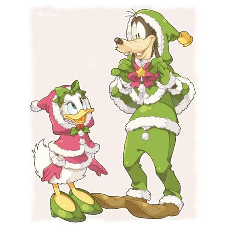 mickey mouse y Donald And Daisy Duck Christmas, Christmas Daisy Duck, Goofy Pics, Donald And Daisy, Winter Drawings, Fab 5, Donald And Daisy Duck, Goofy Pictures, Disney Fashion